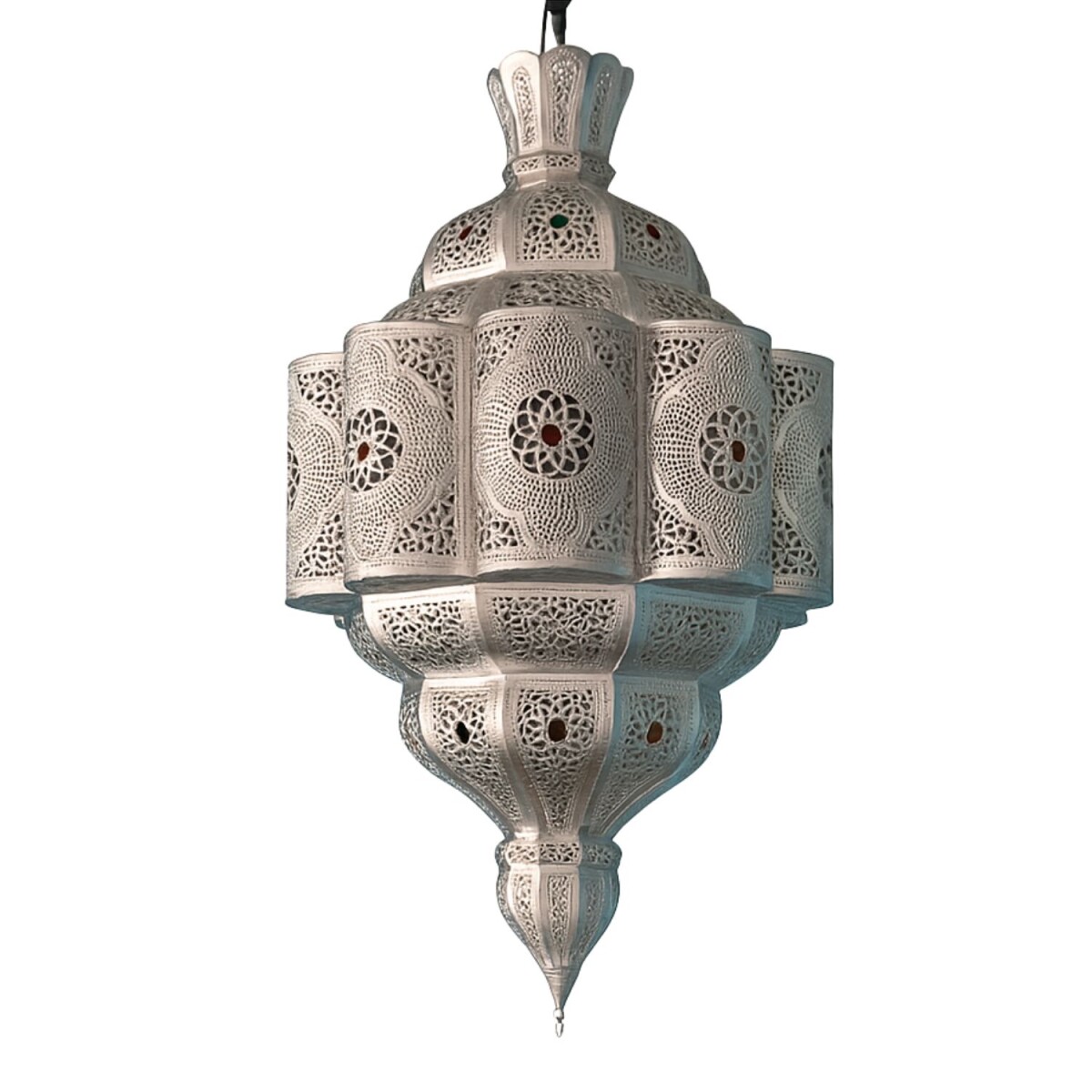 Grote oosterse hanglamp Roubla, zilver,  box