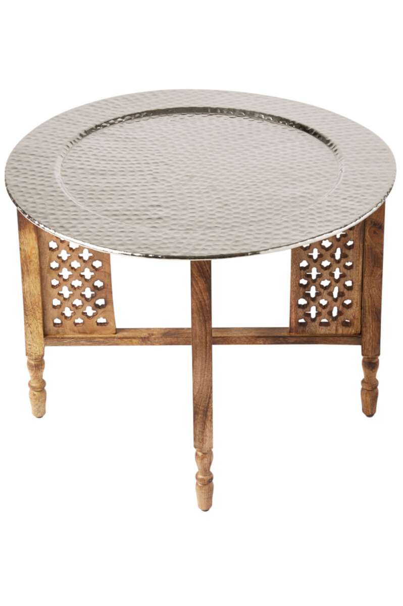 Oosterse salontafel Hania zilver-bruin 60 cm | van hout en a