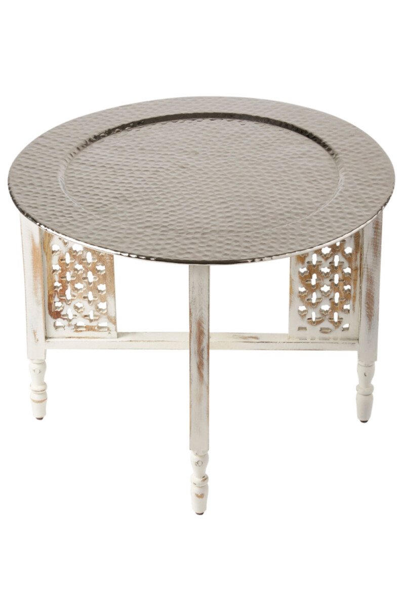 Oosterse salontafel Hania wit-zilver 60 cm | hout en alumini