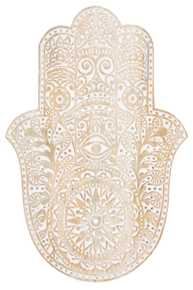 Oosterse houten wanddecoratie met Fatma-hand, wit