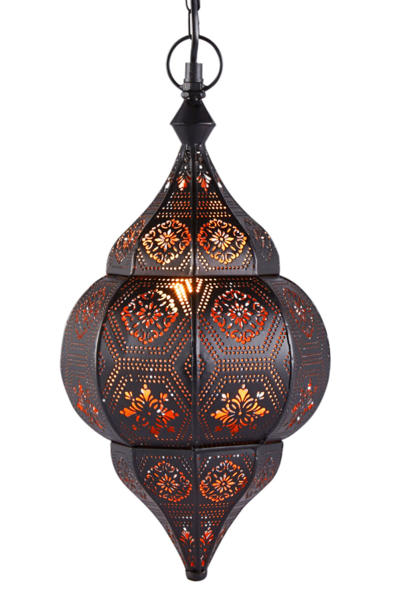 Hanglamp Layan Zwart 40 cm | Oosterse lamp met koperen binne