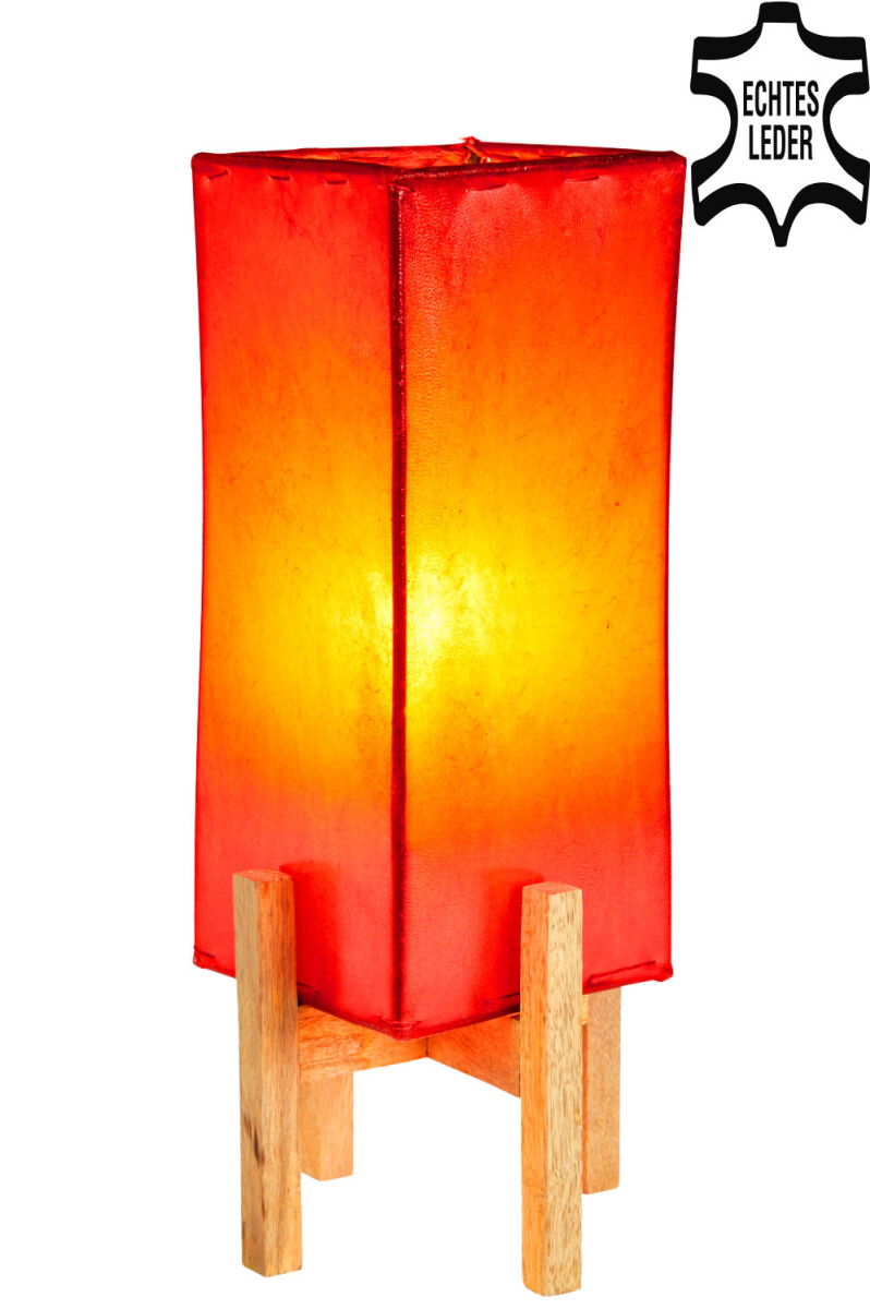 Leren tafellamp Janka, rood met bruin fr box