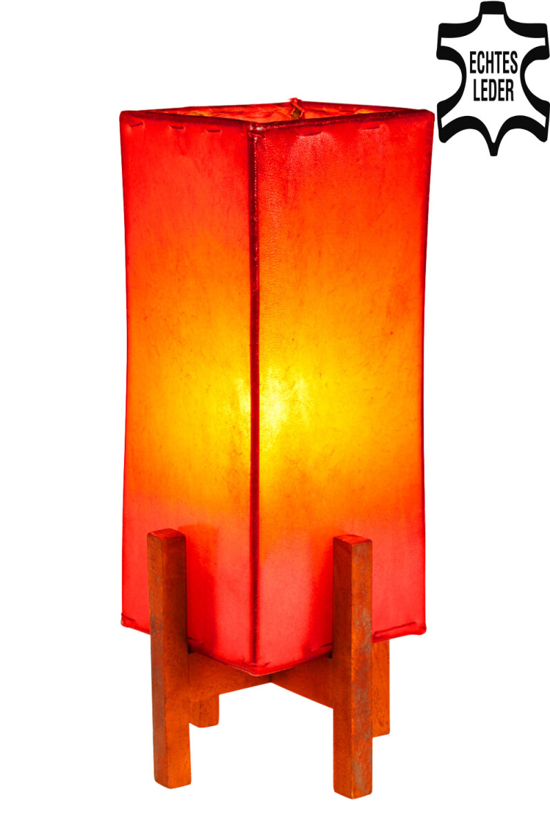 Lederen tafellamp Janka, rood met donker box
