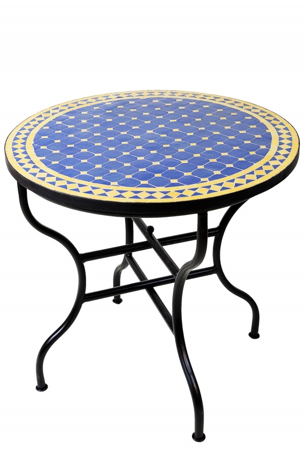 Marokkaanse mozaïektafel Marrakesh Blauw Geel 80 cm | H