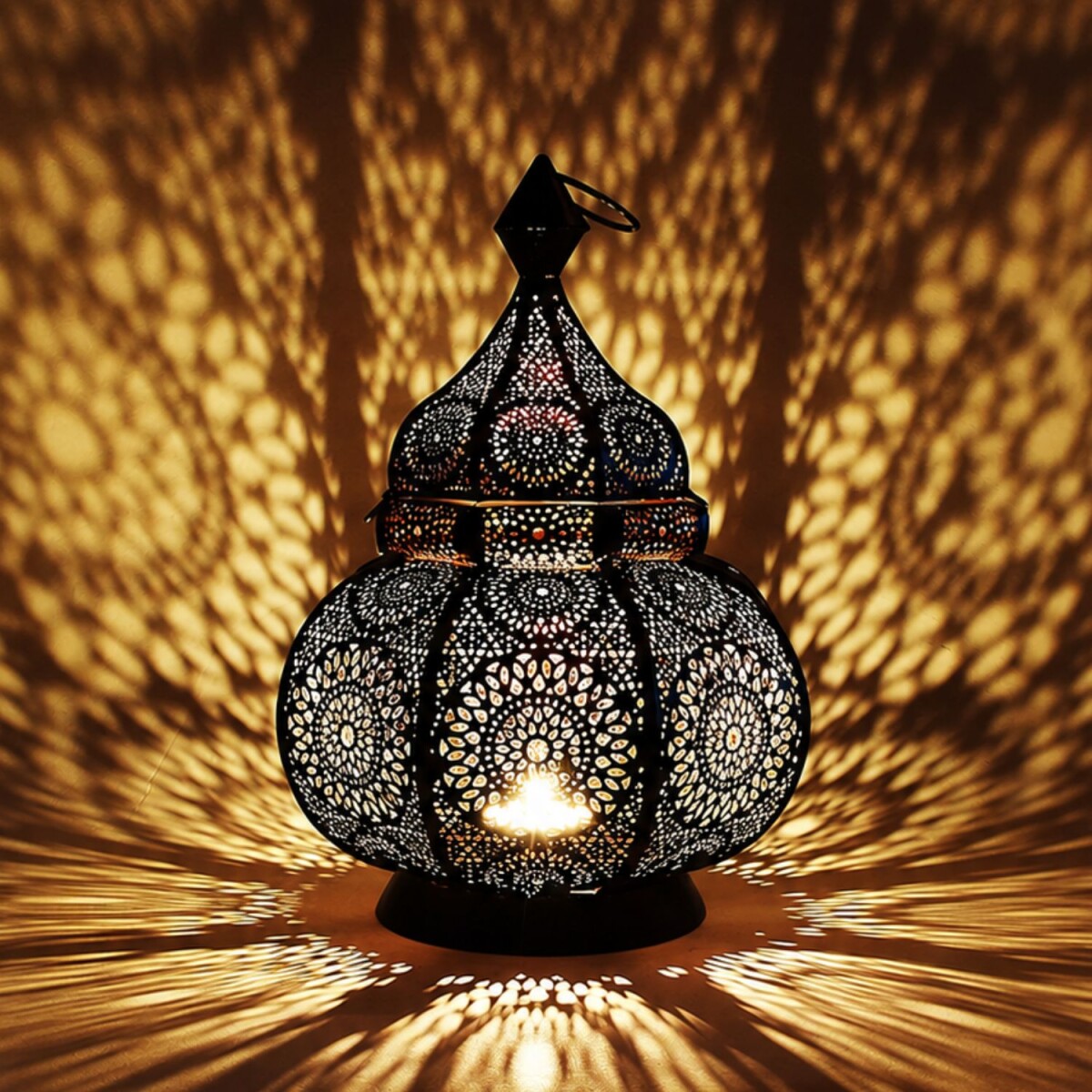 Indiase windlicht Lamis Zwart | Handgemaakt van metaal | H 3