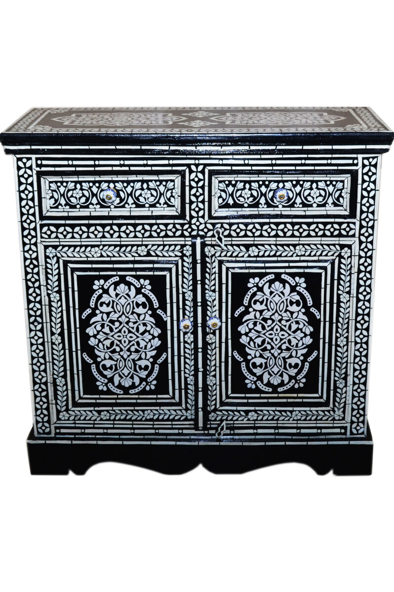 Oosterse dressoir Dilhan 90 cm zwart-wit box