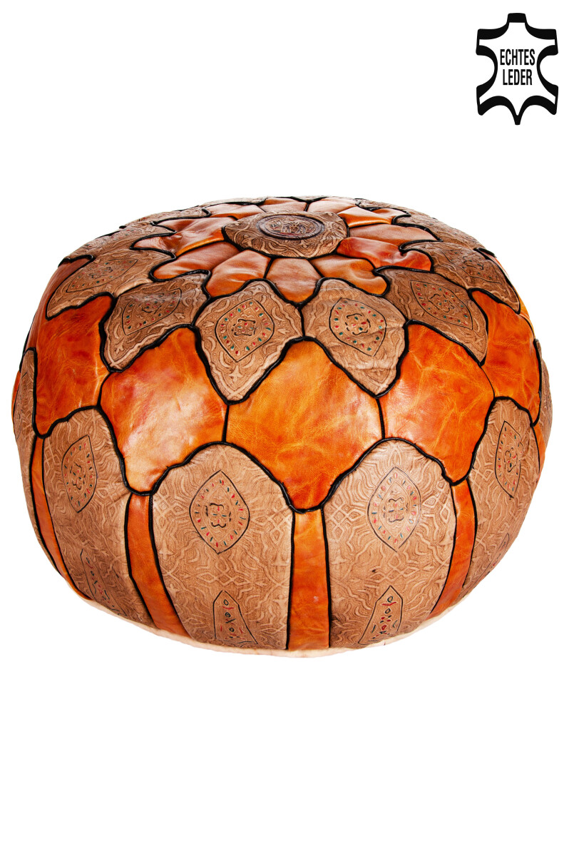 Oosterse poef van leer, Hakam - 60 cm box