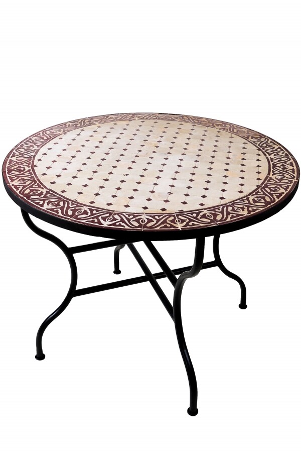 Marokkaanse mozaïektafel Meknes Beige Bordeaux 100 cm |