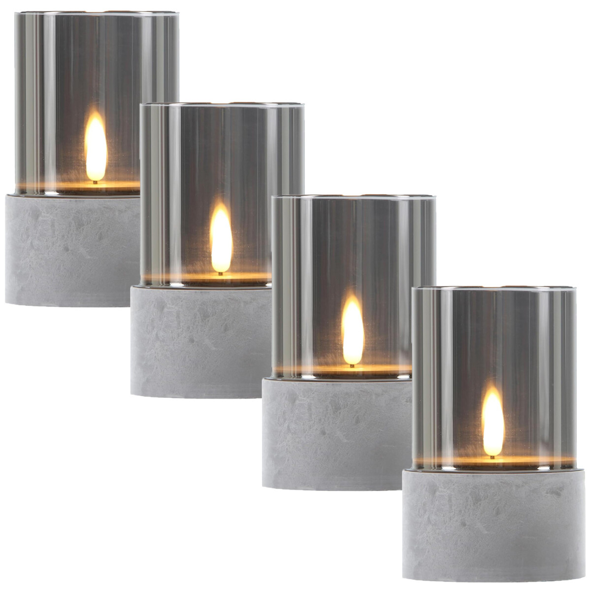 Set van 4 LED-kaarsen in glazen windlich box