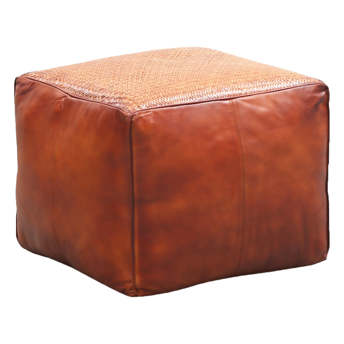 Vintage poef met zitkussen van leer van  box