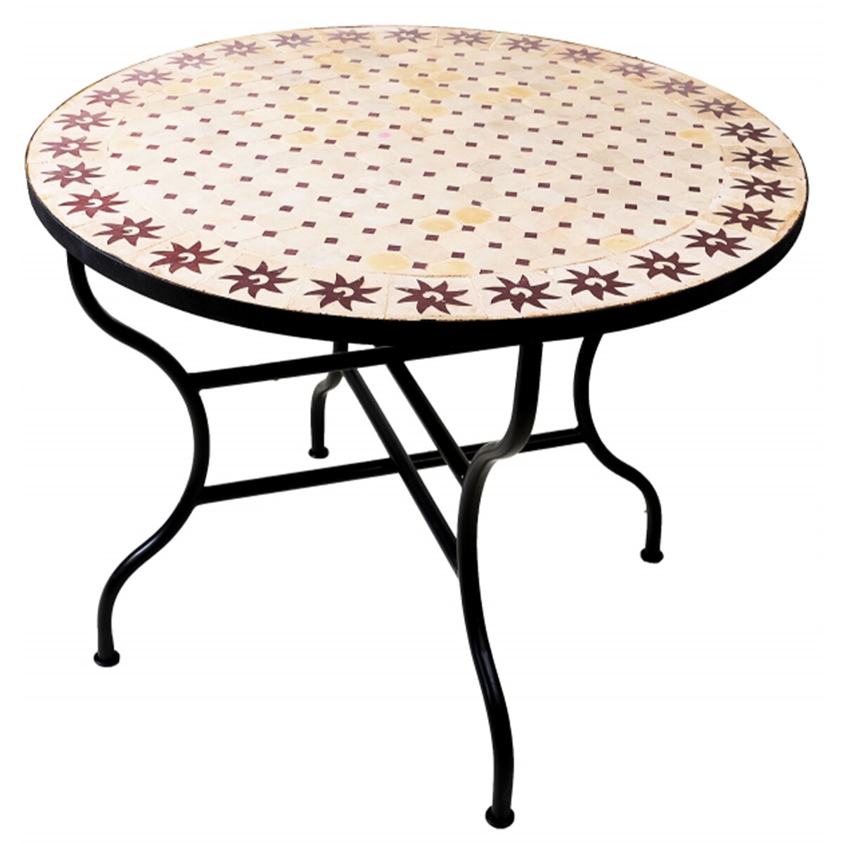 Marokkaanse mozaïektafel Soleil Beige Bordeaux 100 cm |
