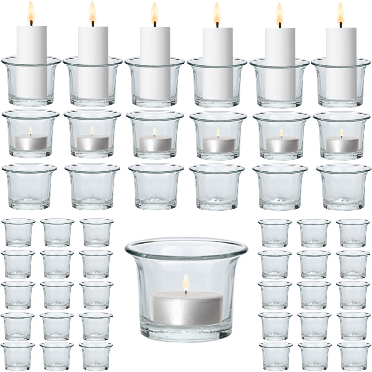 Set van 48 theelichtglazen en kaarsglaze box