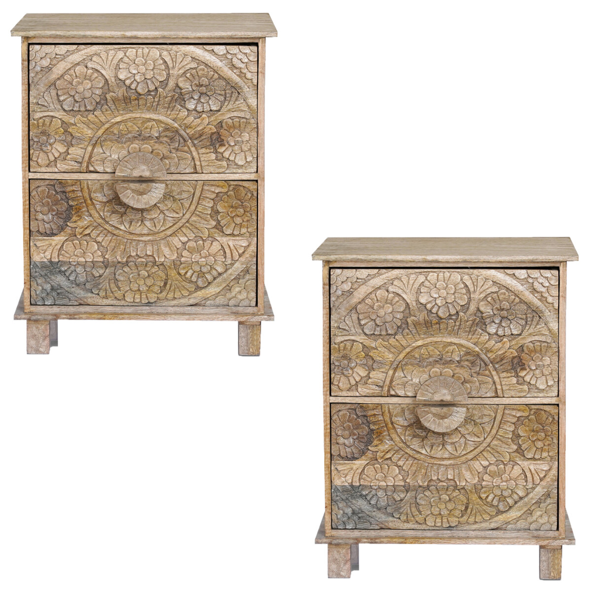 Set van 2 nachtkastjes Rahim van massief hout, 50 cm | Boho-