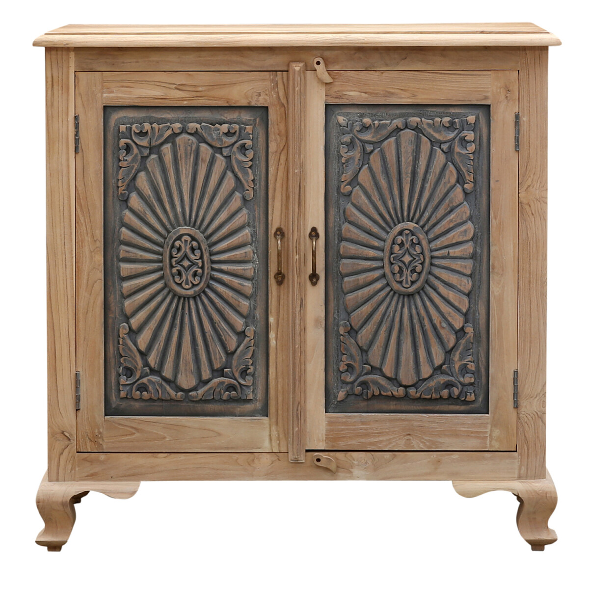 Commode Abagail 92 cm, handgemaakt van teakhout met ornament