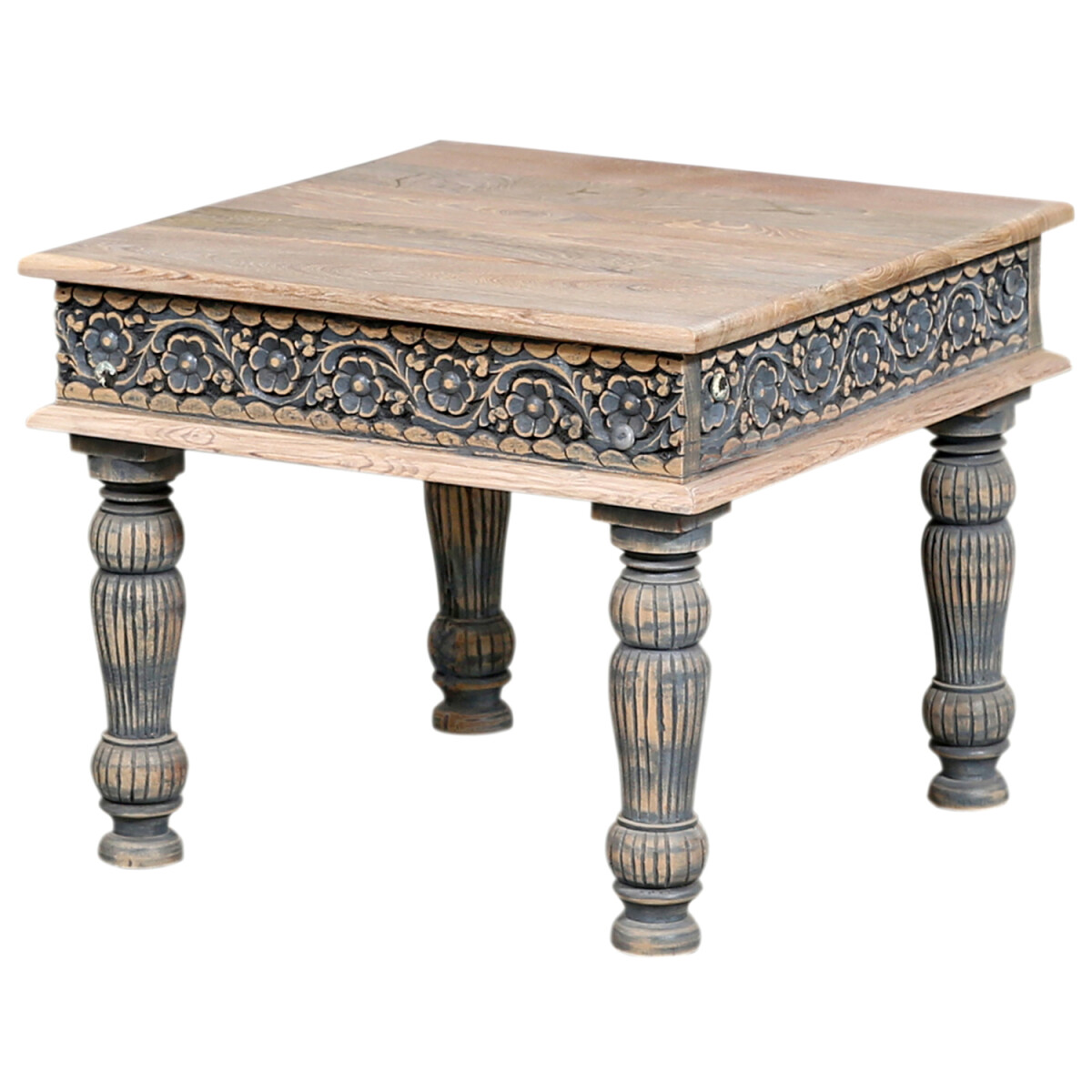 Salontafel Abelone 60x60 cm van massief teakhout met houtsni