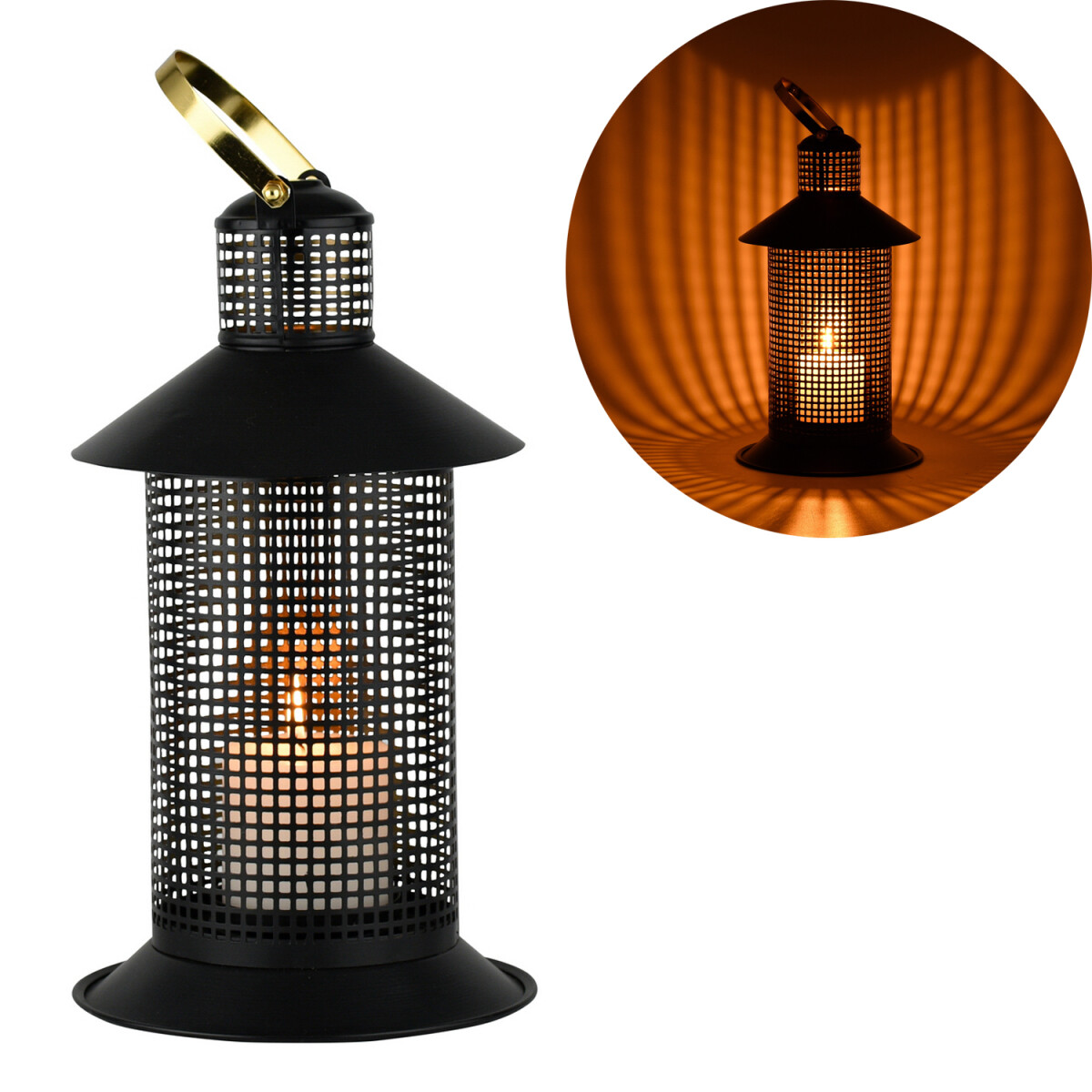 Lantaarn Caelan 34 cm zwart-goud, metalen tuinlantaarn met h