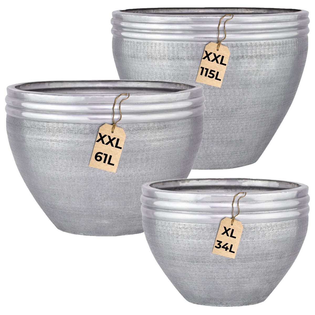 Set van 3 bloempotten Calvino Zilver - M box