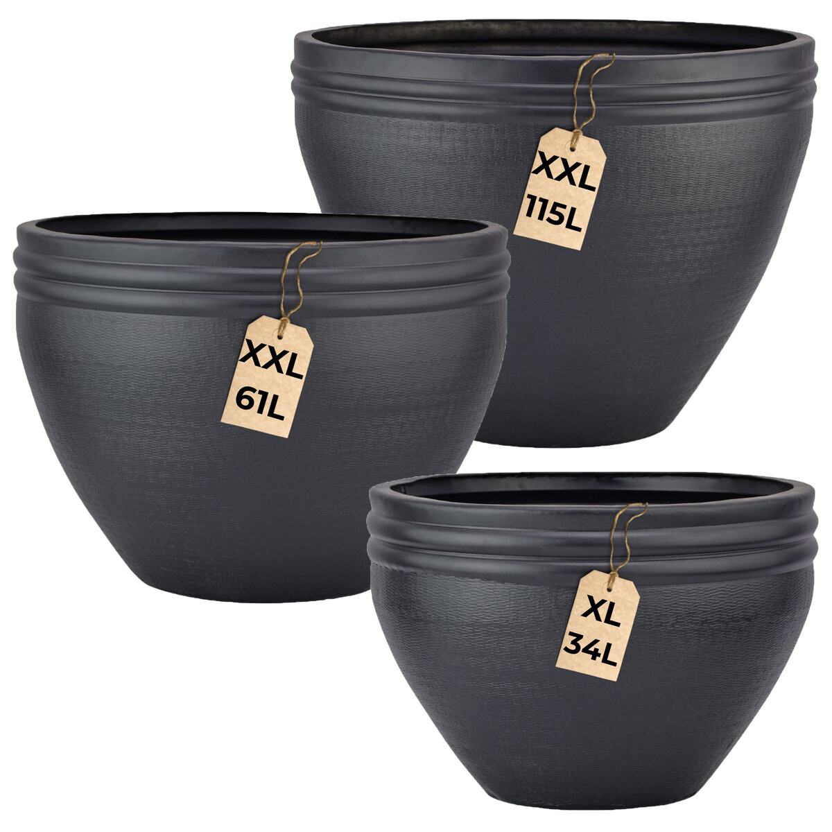 Set van 3 bloempotten Calvino zwart - Mo box