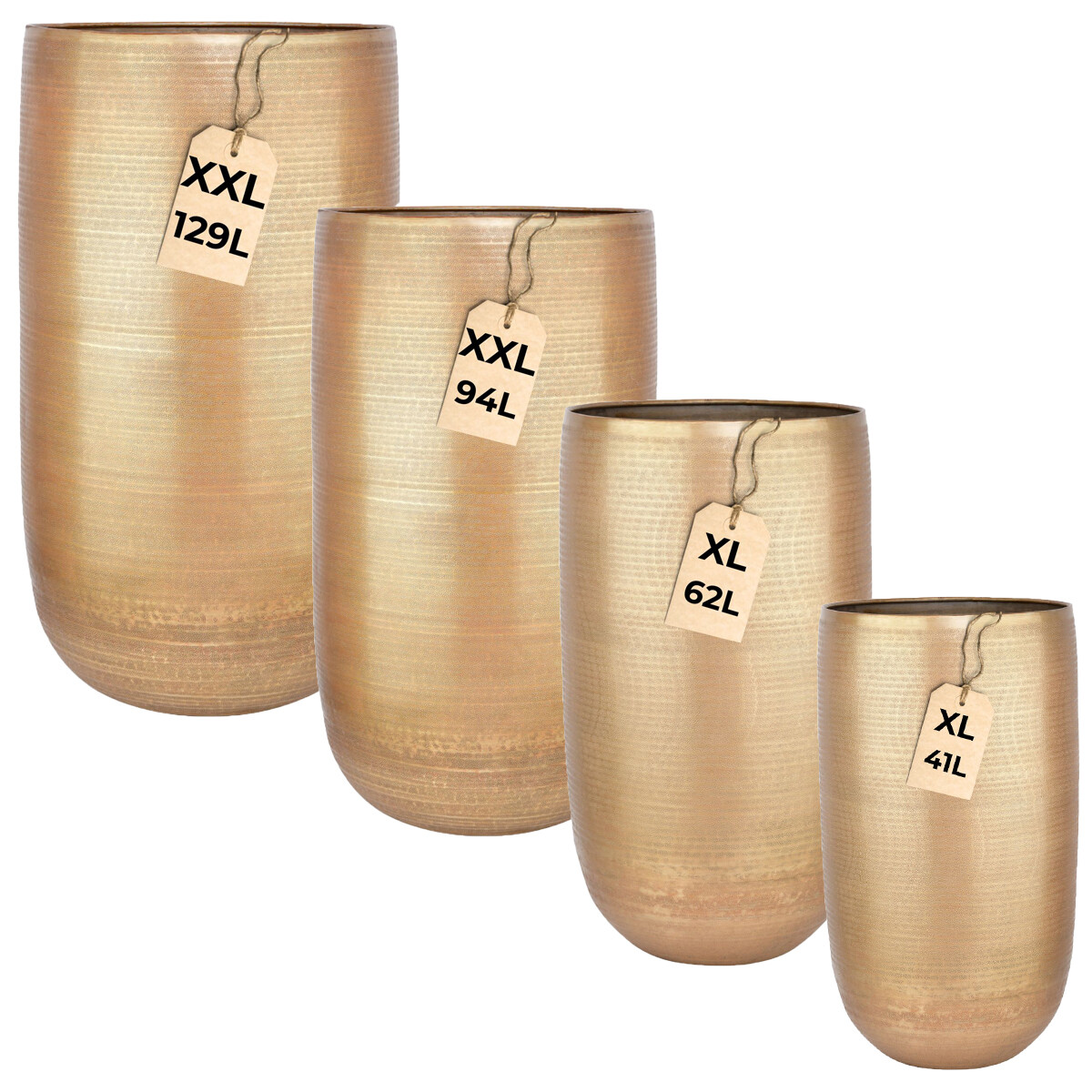 Set van 4 bloempotten Camiel goud - hoge plantenbak van alum