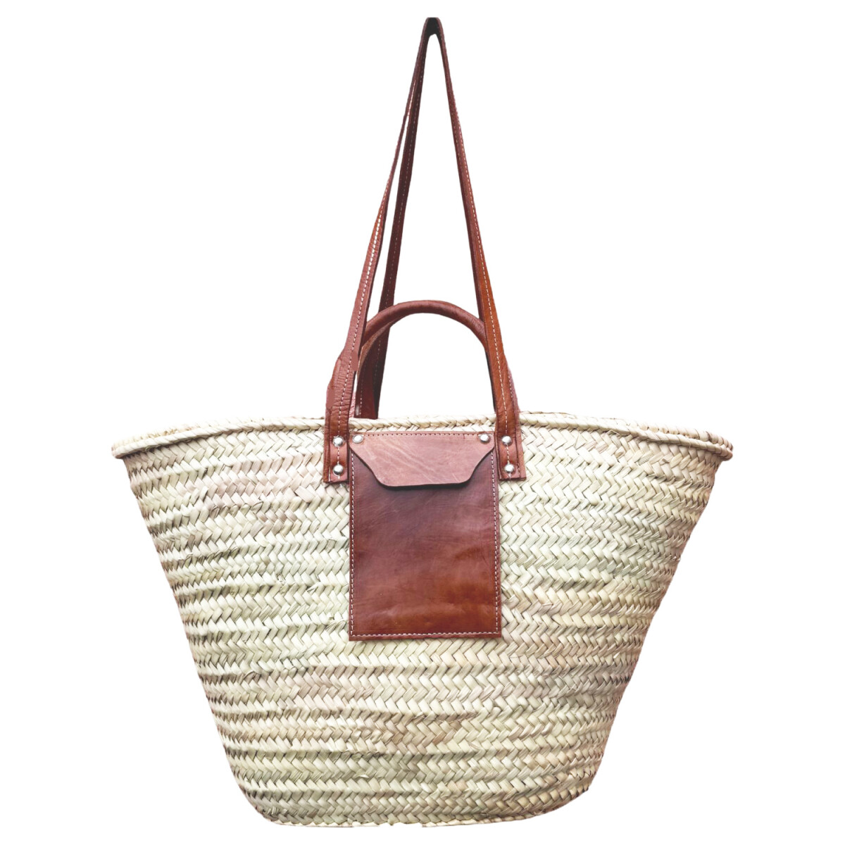 Alifante met leren vak, Ibiza-mandtas 55 cm van palmbladeren