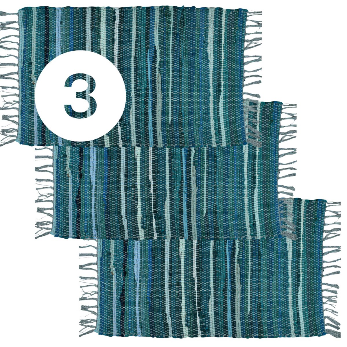 Set van 3 Callum Blauw tapijten 90×50 cm | Boho-vloerk