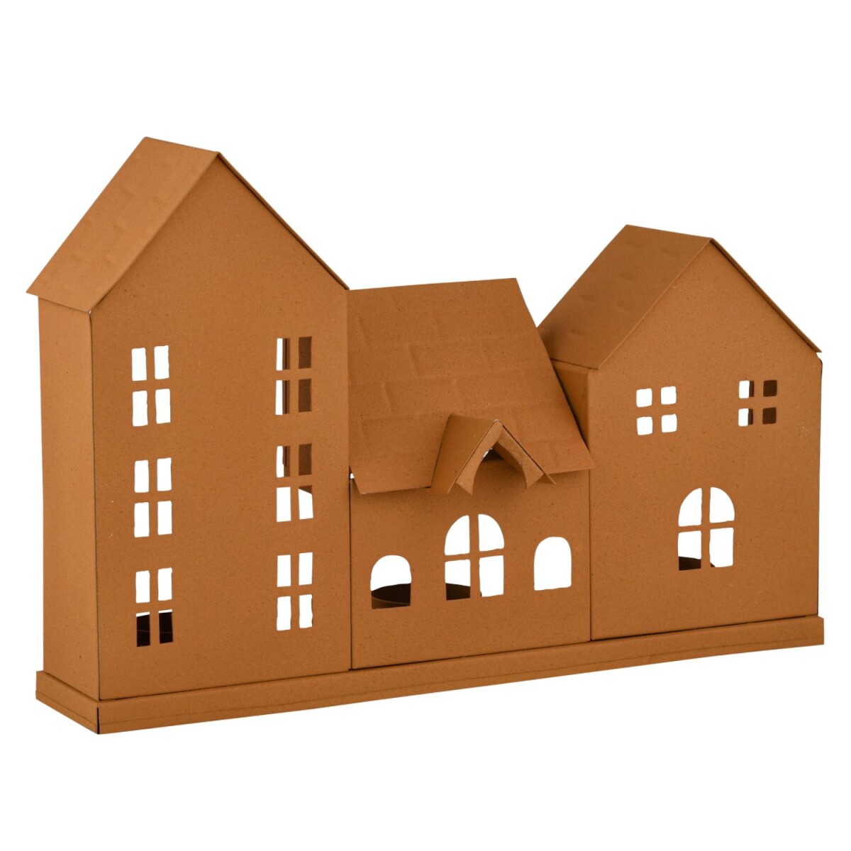 Rij huizen theelichthouder Calibri wit B 29 cm | Scandi Chic