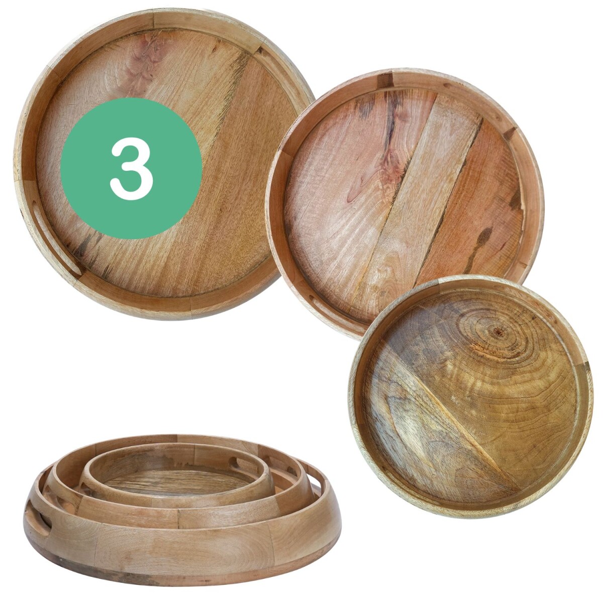 Kahaya-dienblad, set van 3, rond | Dien- box