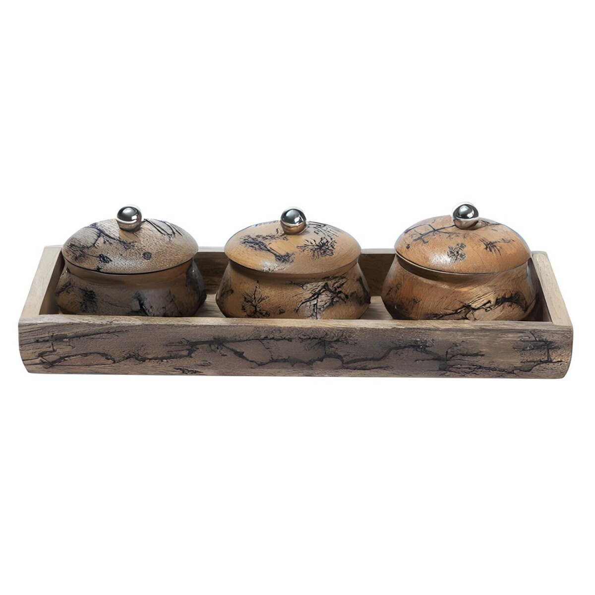 Louja 4-delige set | Dienblad met 3 potj box