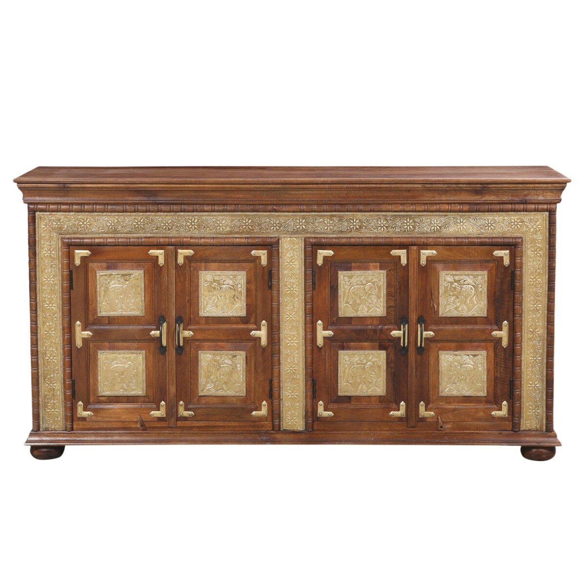 Commode Abiram 178 cm, massief hout, handgemaakt met messing