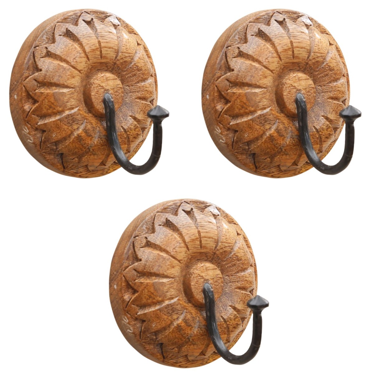 Set van 3 boho-haken Admir 9 cm | Wandhaken van hout en...