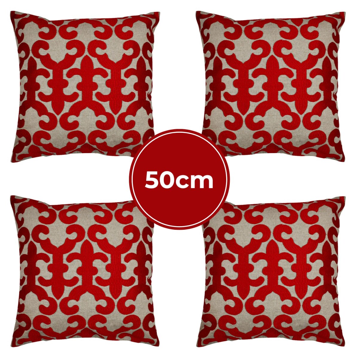Set van 4 kussenslopen, handgemaakt, Kayon, rood, 50x50 cm |