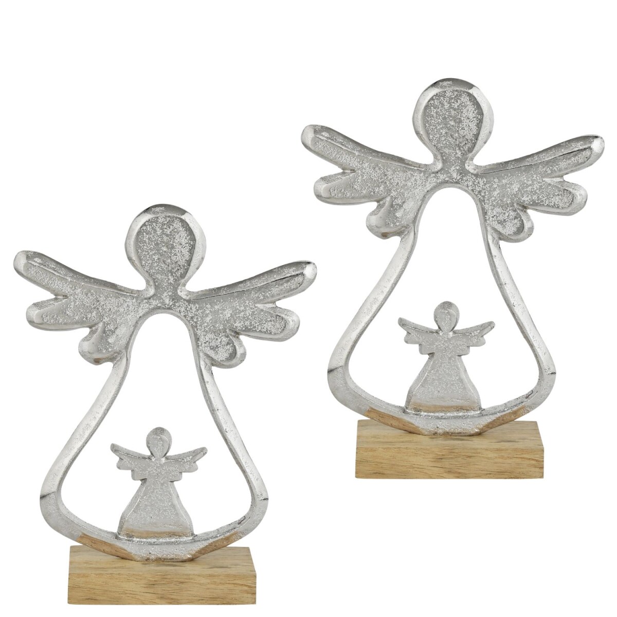 Decoratieve engelenfiguren, zilver, set van 2, aluminium met