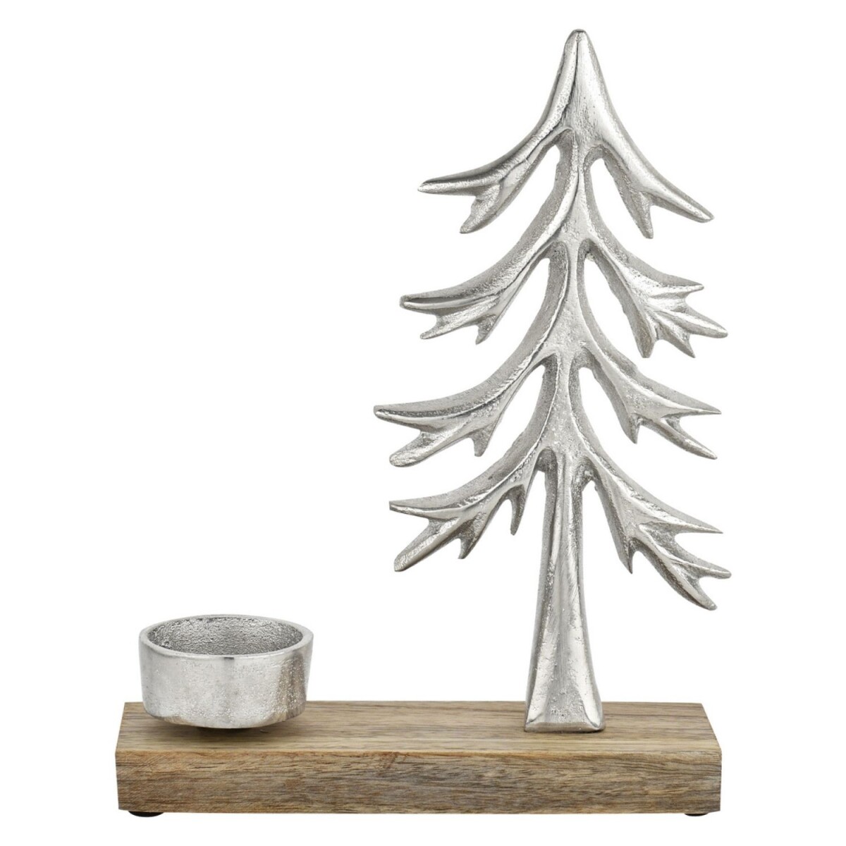 Theelichthouder Xmas 1, aluminium zilver op houten voet,...