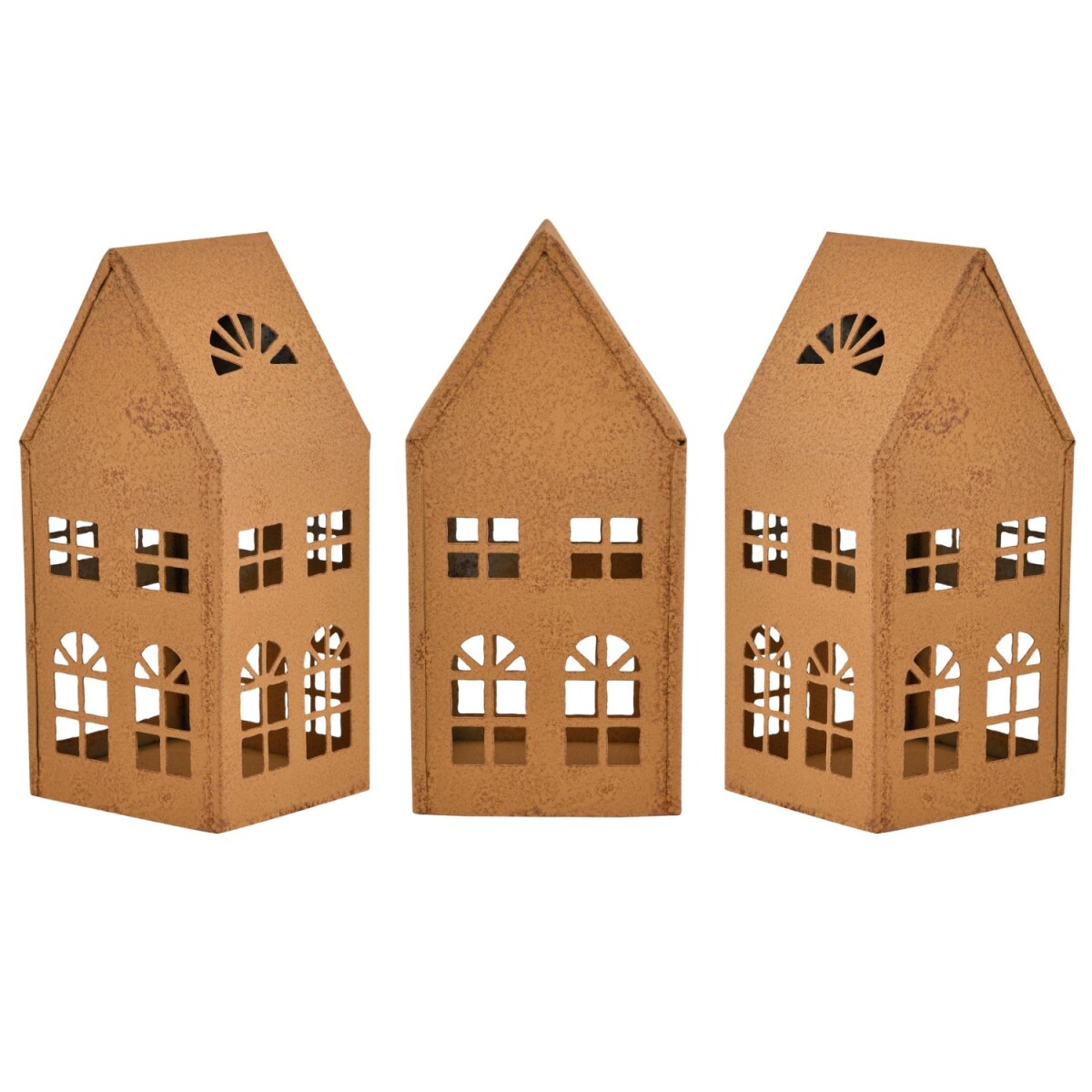 Set van 3 huisjes in een rij, theelichth box