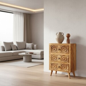 Sagar-ladekast van massief hout, met de hand gesneden,...