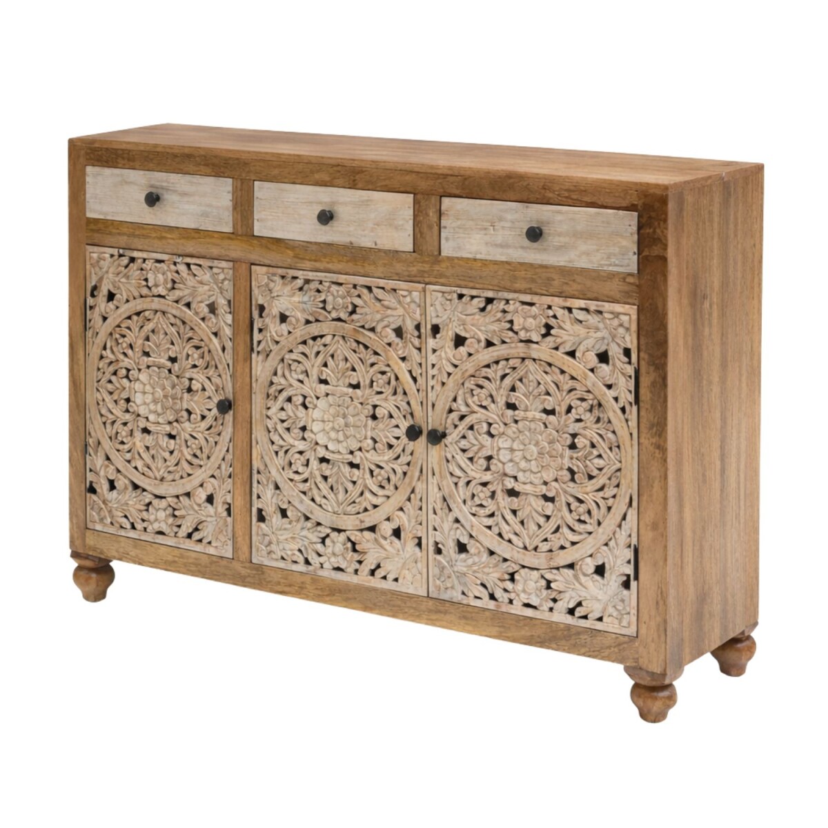 Svetha-dressoir van massief hout, met de hand gesneden, boho