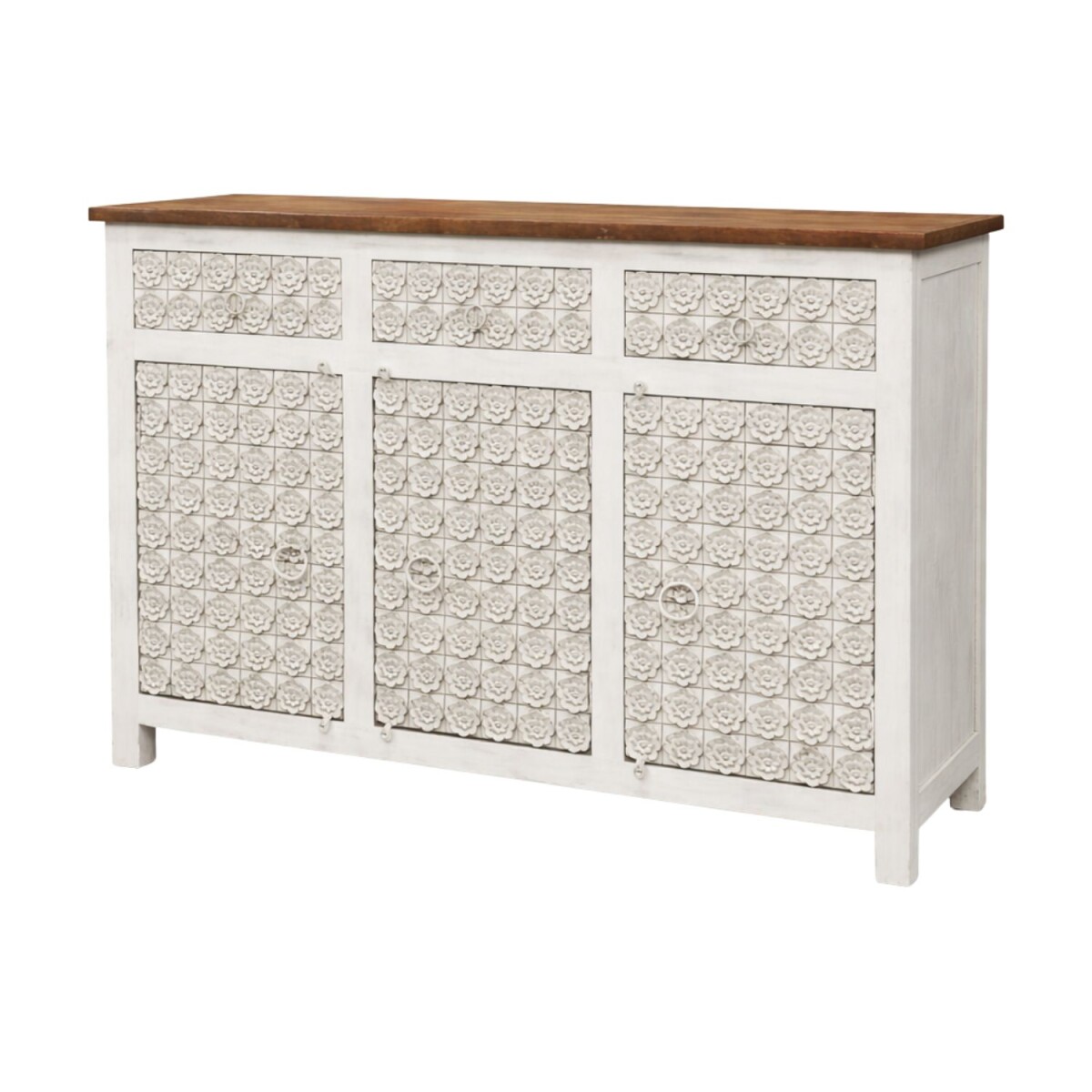 Vijay-dressoir van massief hout, 165 cm, handgesneden,...