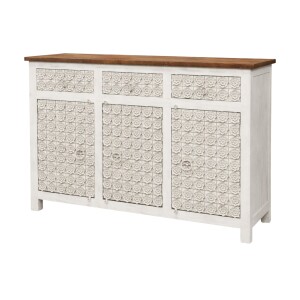 Vijay-dressoir van massief hout, 165 cm, handgesneden,...