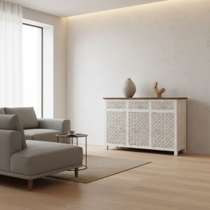 Vijay-dressoir van massief hout, 165 cm, handgesneden,...