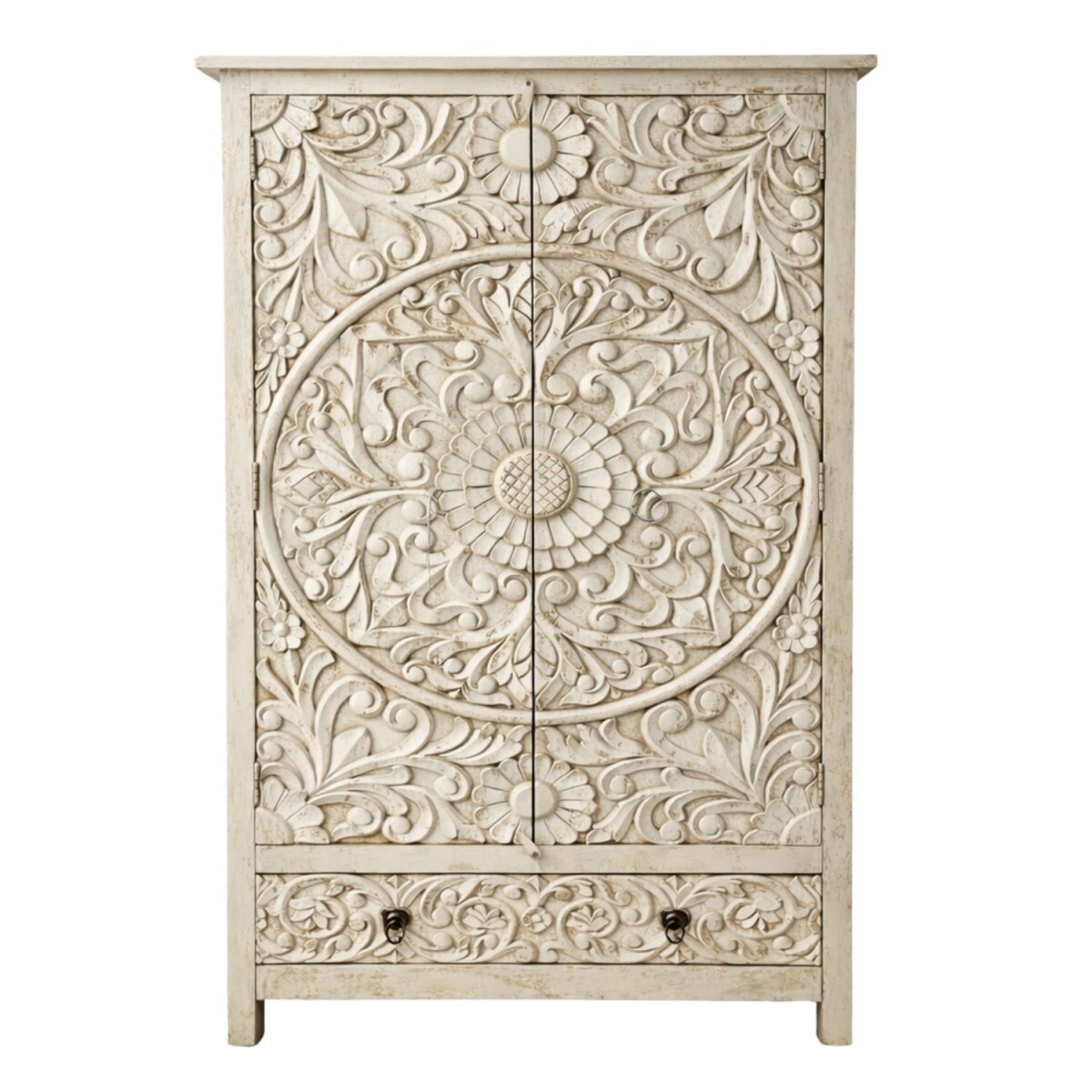 Surya hoogkast, wit, massief hout, 190 c box