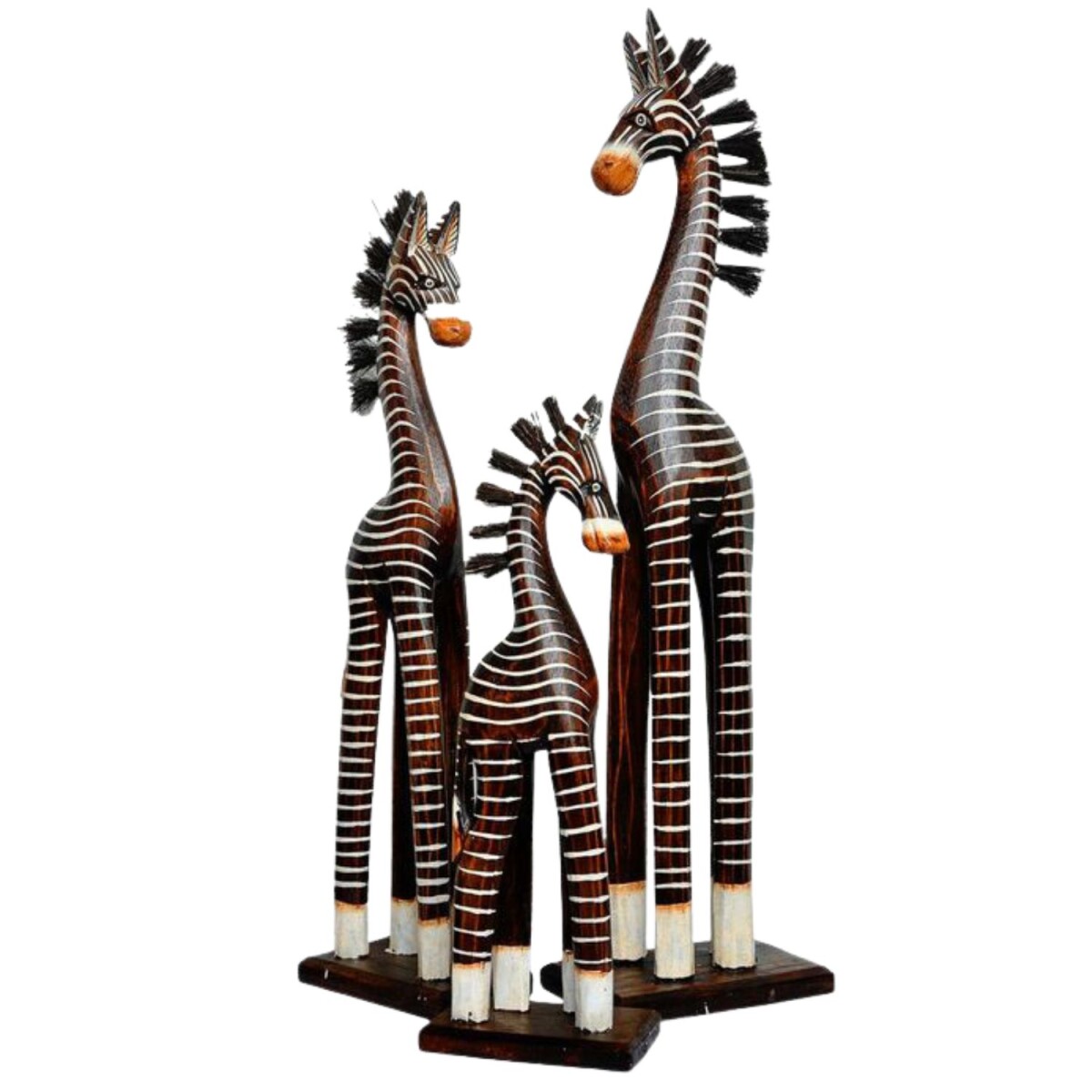 Set van 3 handgesneden houten zebra-sculpturen: 30, 40 en 50