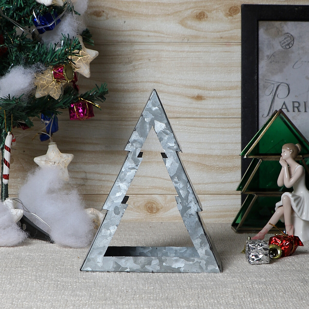 Theelichthouder Kerstboom 20 cm zilver v box