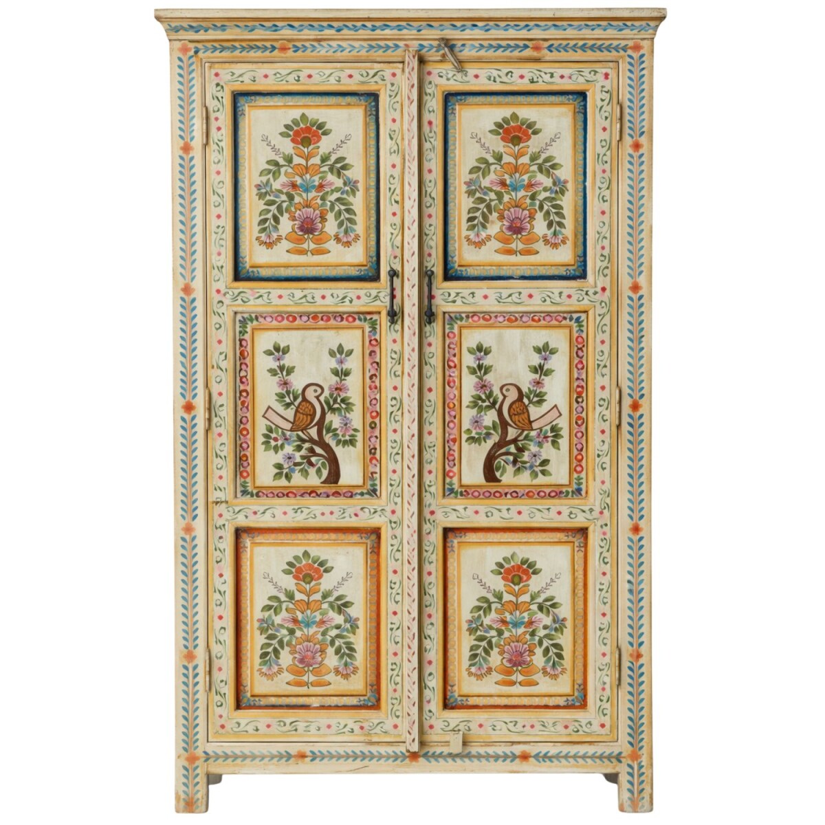 Handgemaakt hoog dressoir Rohini van massief hout, boho-vint