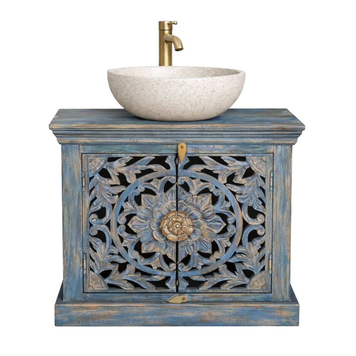 Wastafelonderkast Kirpal Blauw, oosterse stijl, massief...