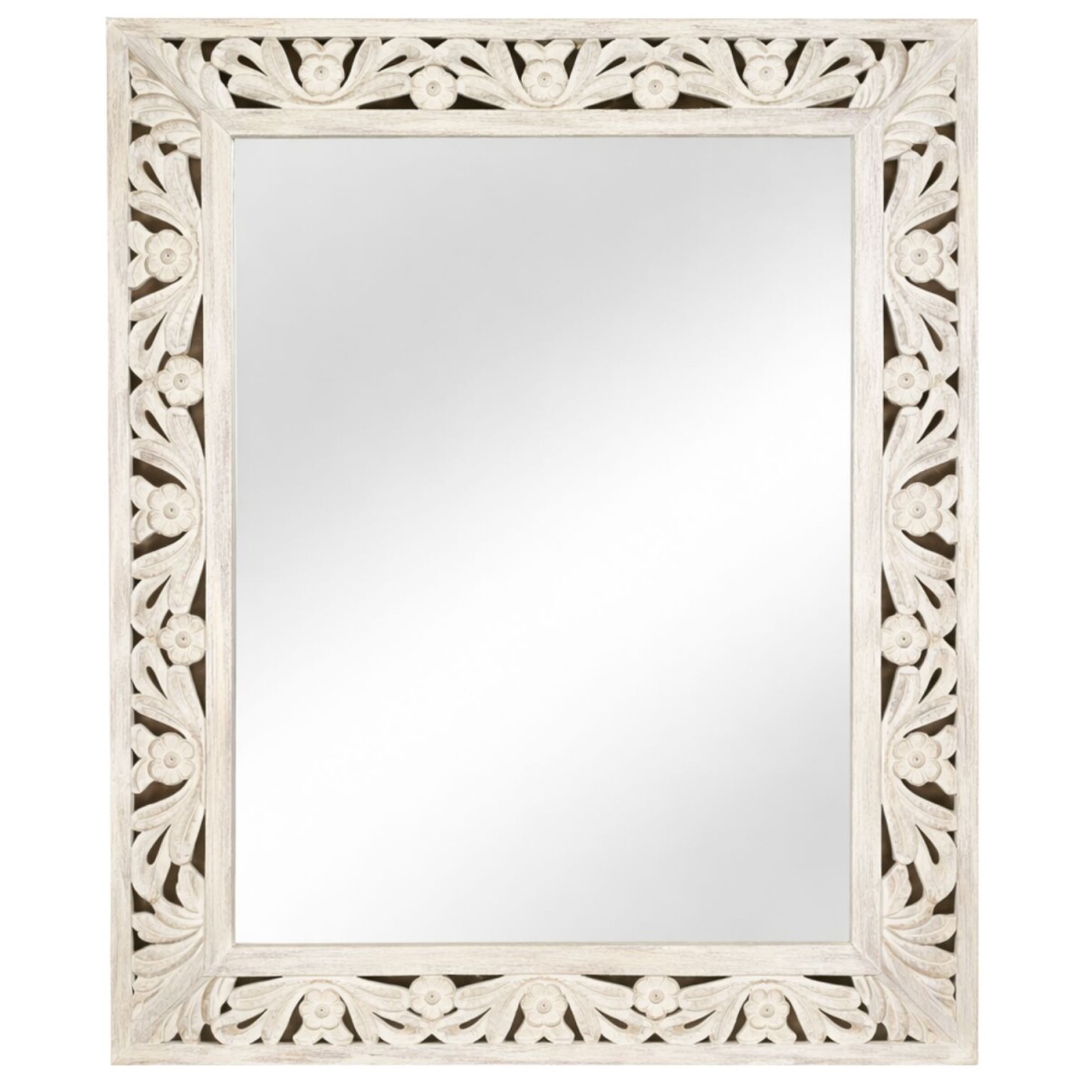 Wandspiegel Kirpal Wit, oosterse stijl, massief hout, 79 cm