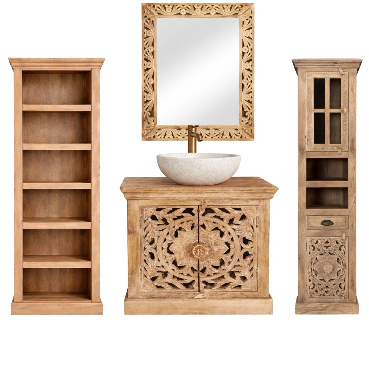 Badkamermeubels Kirpal Natur, oosterse stijl, massief hout, 