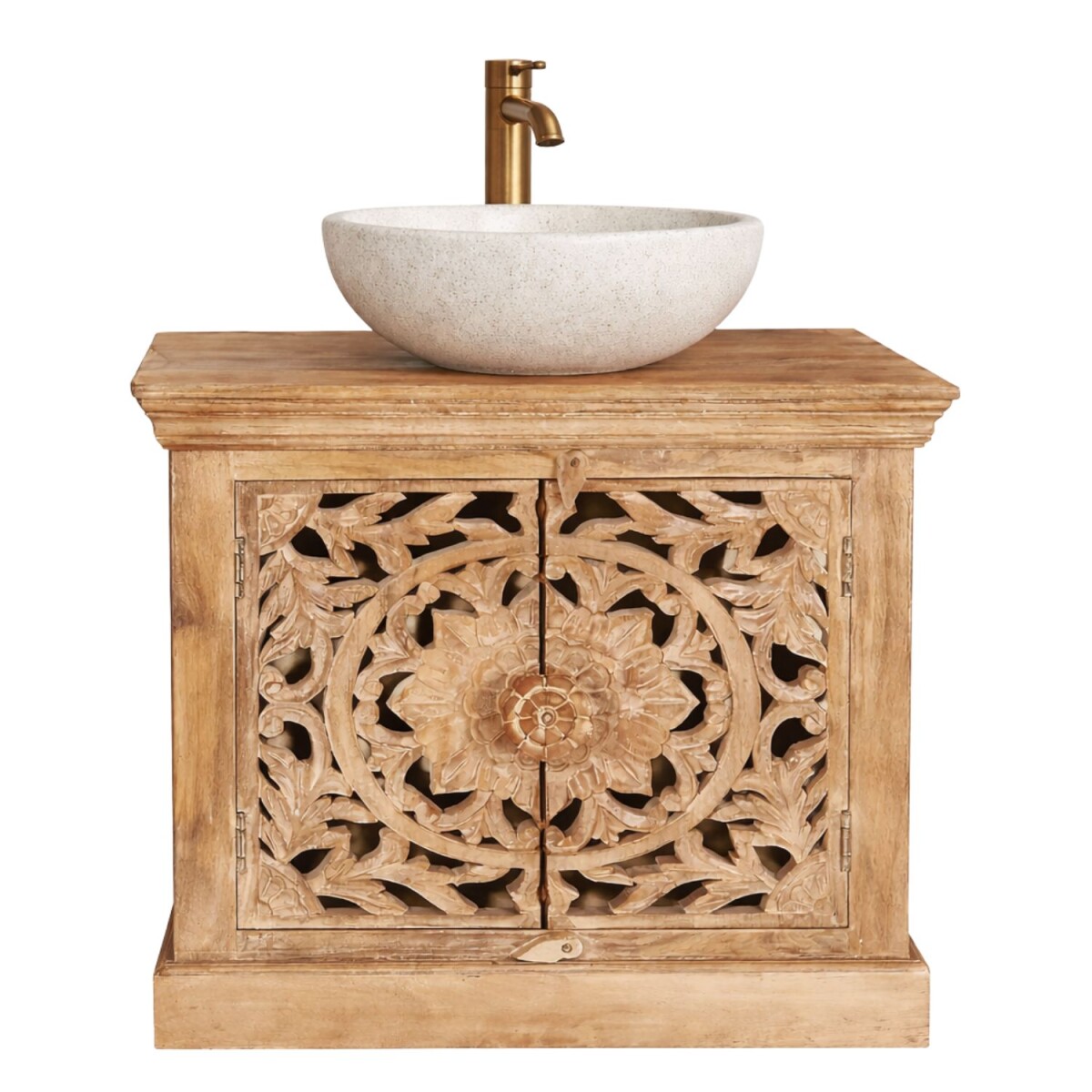 Wastafelonderkast Kirpal Natur, oosterse stijl, massief hout