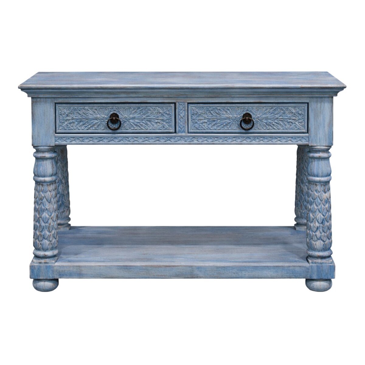 Rangan-console, blauw, 97 cm, massief hout, boho-vintage