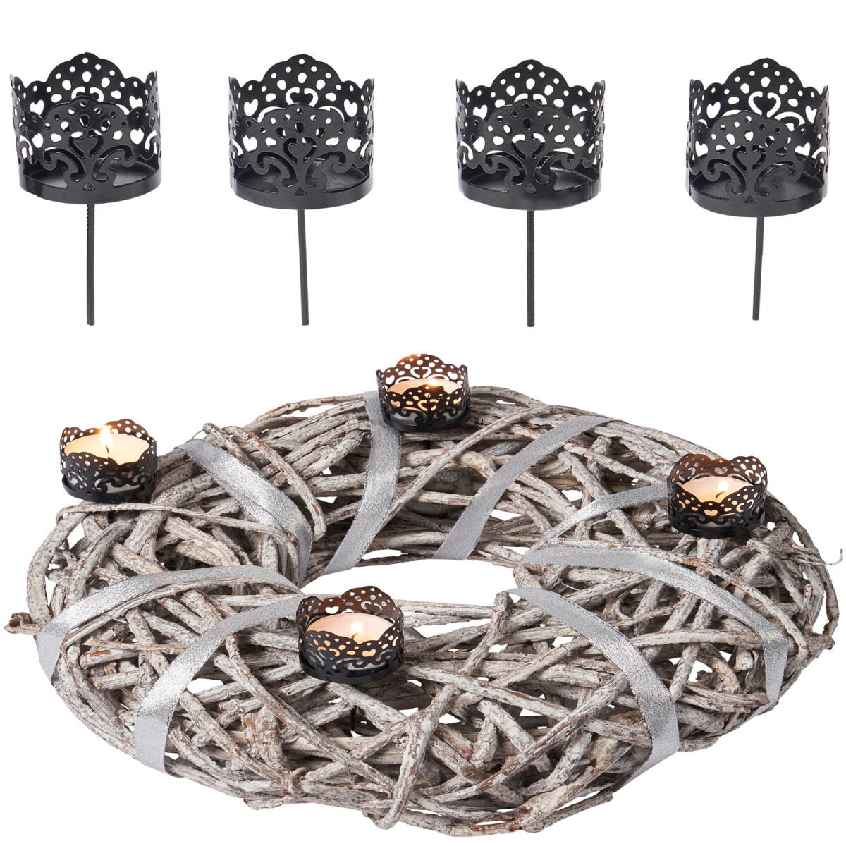 Set van 4 theelichtjeshouders als advent box