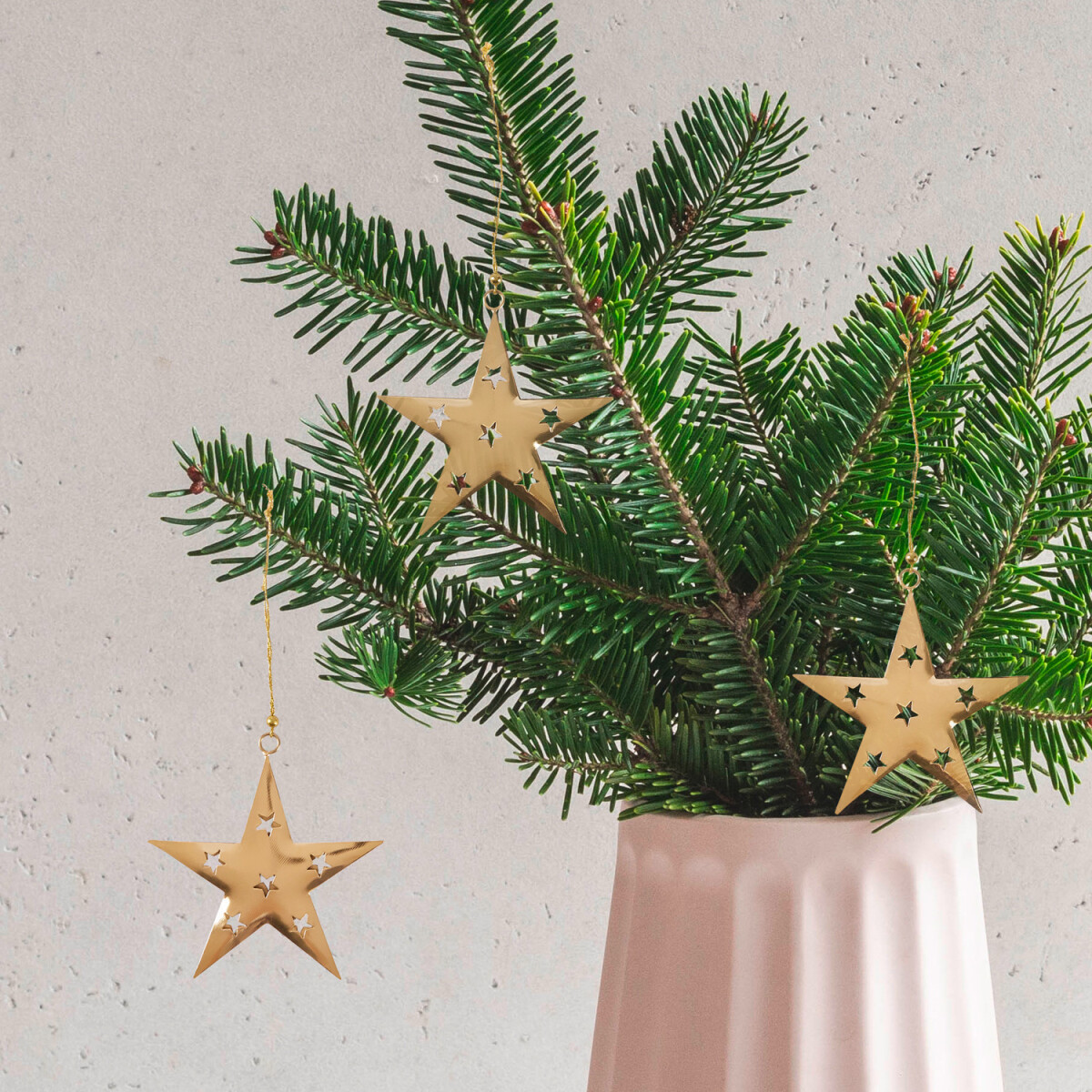 Set van 3 kersthangers, kerstversiering, ster, goud